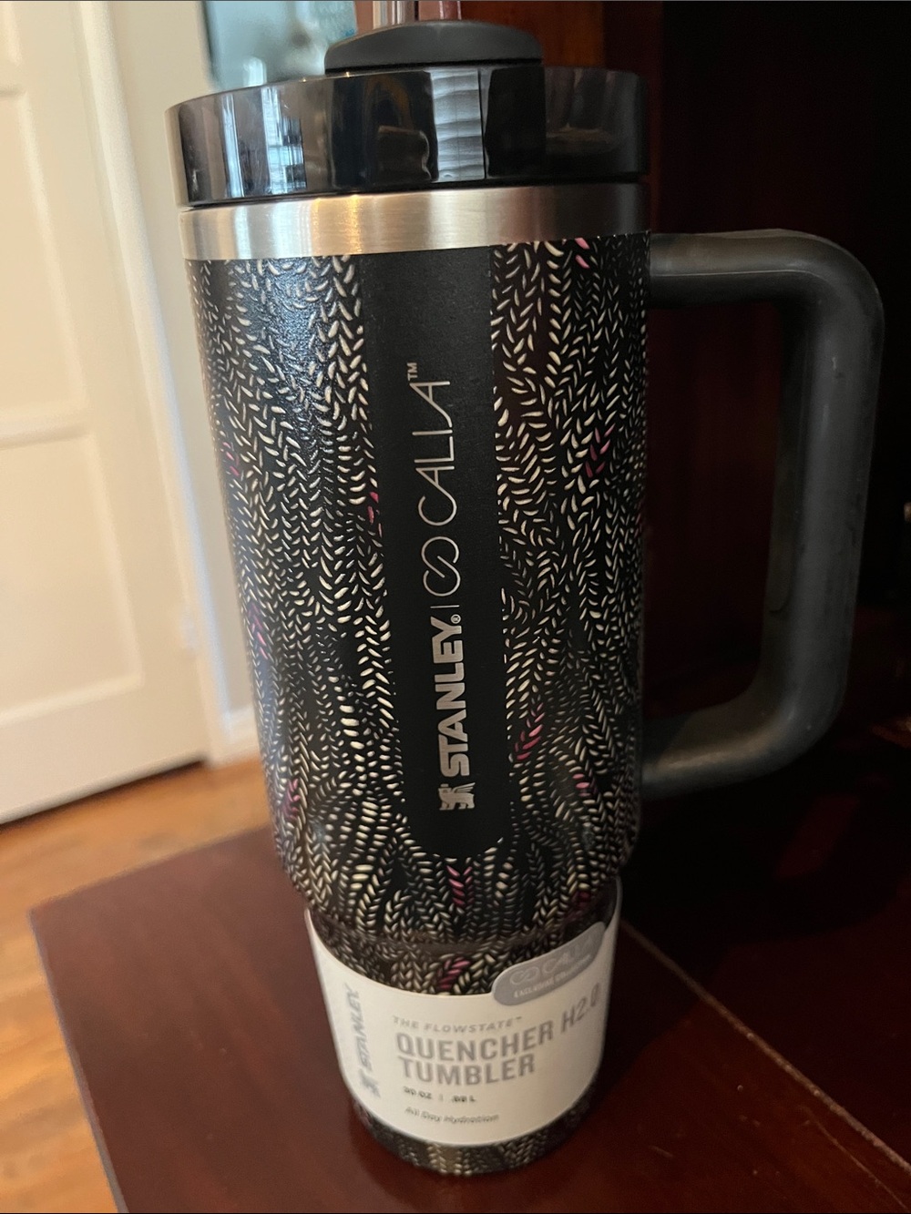 Stanley Calla Black Patterned Quencher Tumbler with Pink & White Accents
